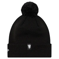 Bonnet en tricot à revers avec patch Stitch Manchester United New Era noir avec pompon