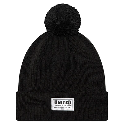 Men's New Era Black Manchester United Stitch Patch Cuffed Knit Hat with Pom