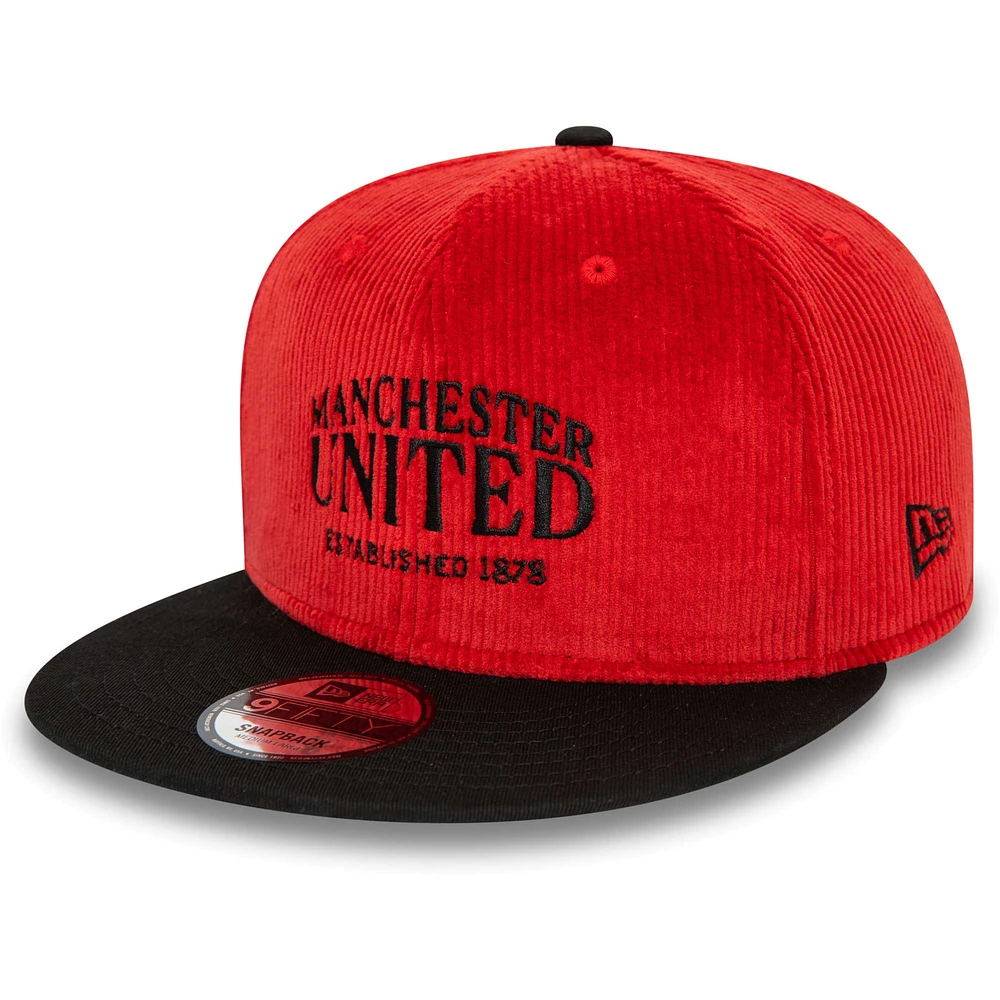 Casquette snapback 9FIFTY en velours côtelé rouge Manchester United New Era pour homme