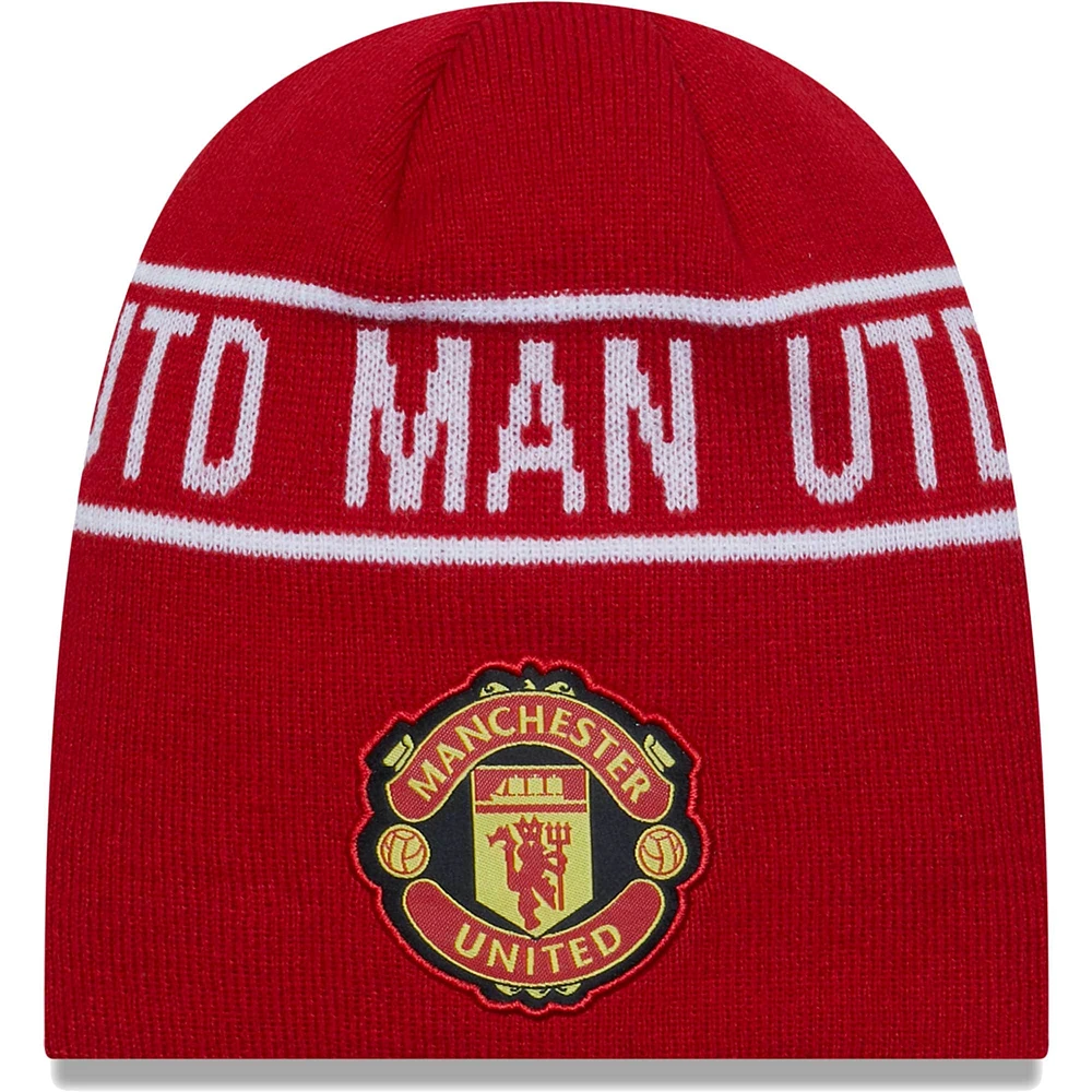 Bonnet à tête de mort rouge Manchester United Wordmark New Era pour homme