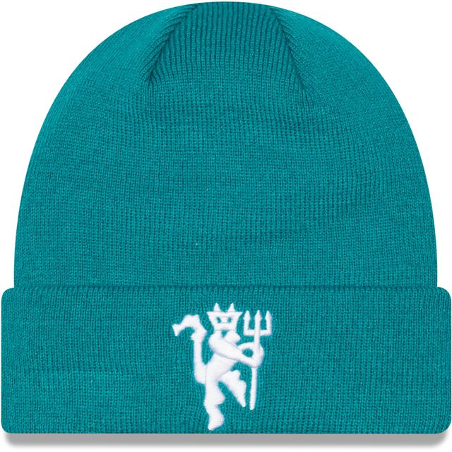 Bonnet en tricot à revers Manchester United New Era turquoise pour homme