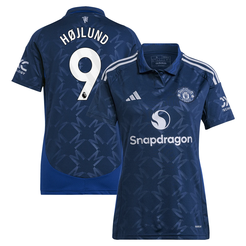 Maillot de joueur réplique adidas Rasmus Højlund pour femme, bleu marine, Manchester United 2024/25 extérieur