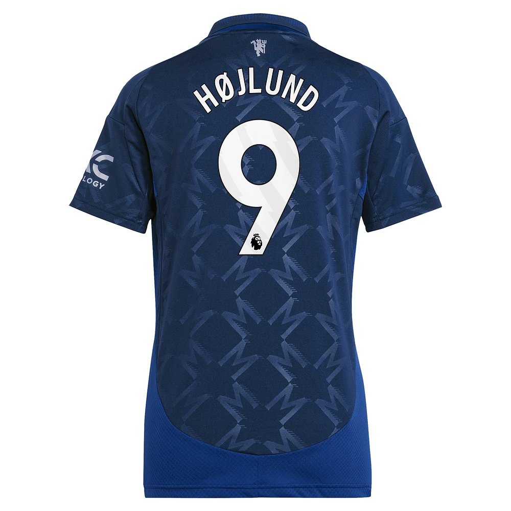 Maillot de joueur réplique adidas Rasmus Højlund pour femme, bleu marine, Manchester United 2024/25 extérieur