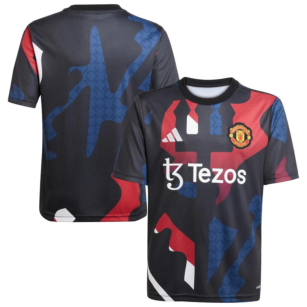 Haut d'avant-match adidas noir Manchester United 2024/25 pour jeunes