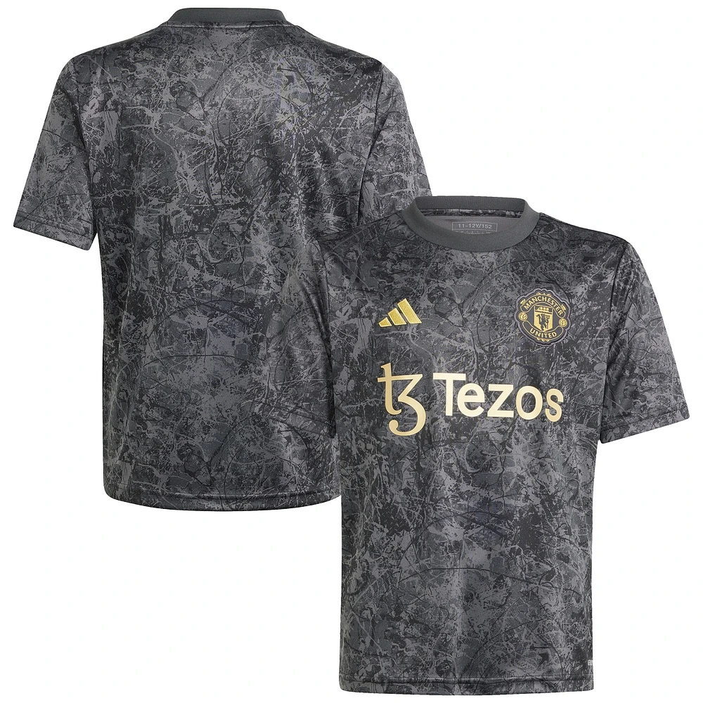 Haut d'avant-match adidas noir Manchester United x Stone Roses 2023/24 pour enfant