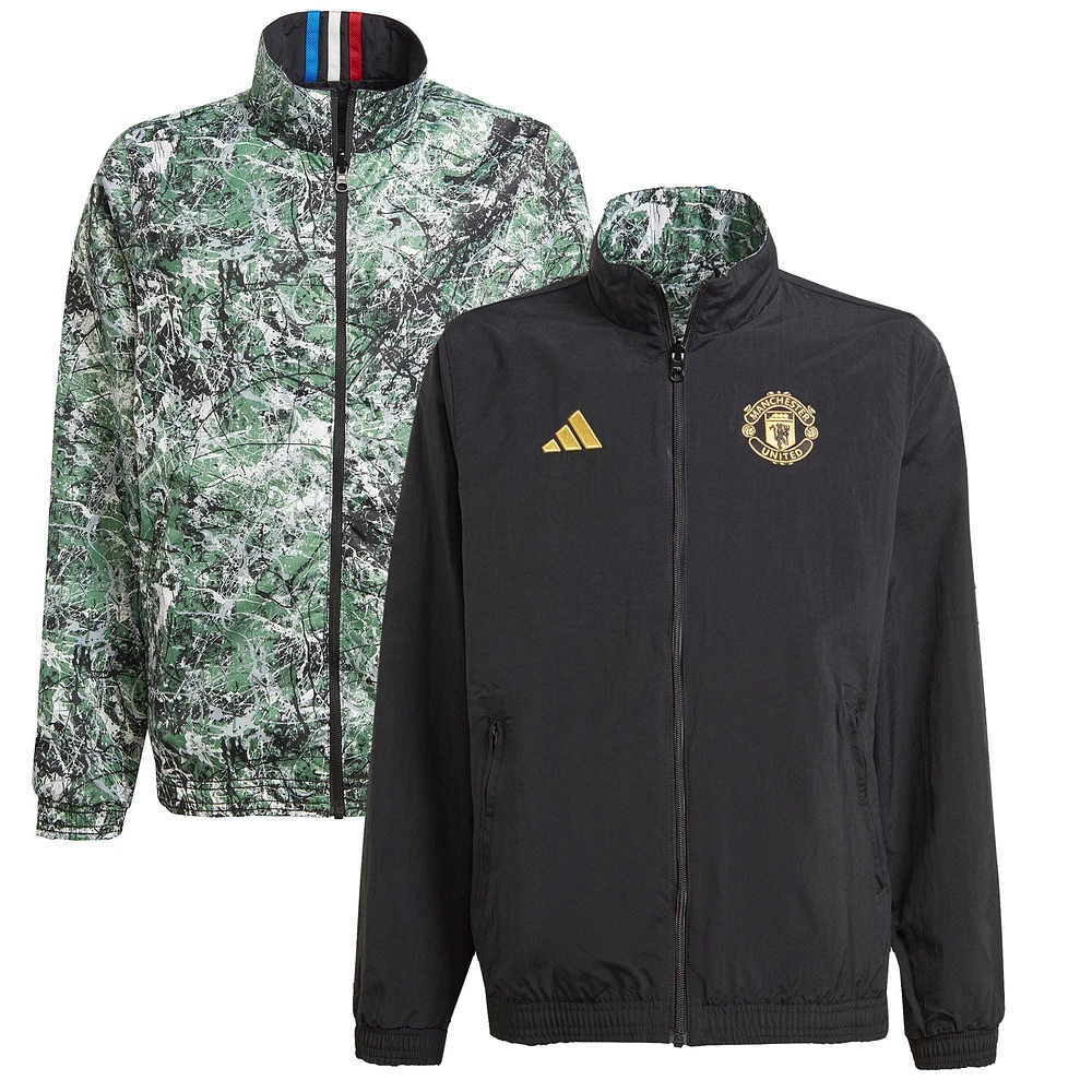 Youth adidas Originals Black Manchester United x Stone Roses 2023/24 Reversible Anthem Full-Zip Jacket