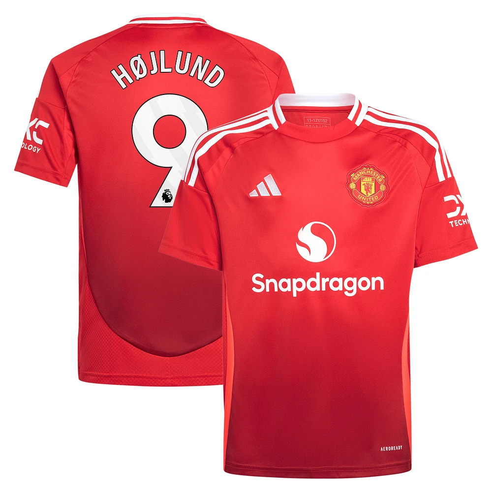 Maillot de joueur réplique domicile adidas Rasmus Højlund rouge Manchester United 2024/25 pour jeune