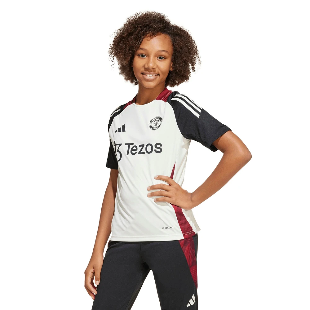 Maillot d'entraînement adidas blanc Manchester United 2024/25 pour jeunes