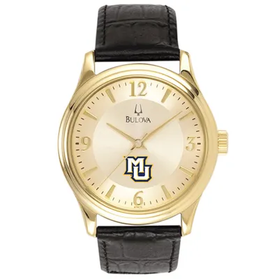 Marquette Golden Eagles Bulova Stainless Steel Watch with Leather Band - Gold