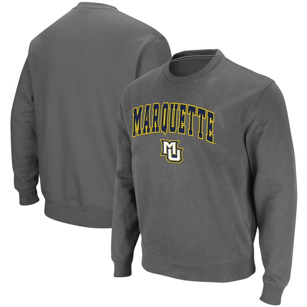 Men's Colosseum Charcoal Marquette Golden Eagles Arch & Logo Tackle Twill Pullover Sweatshirt