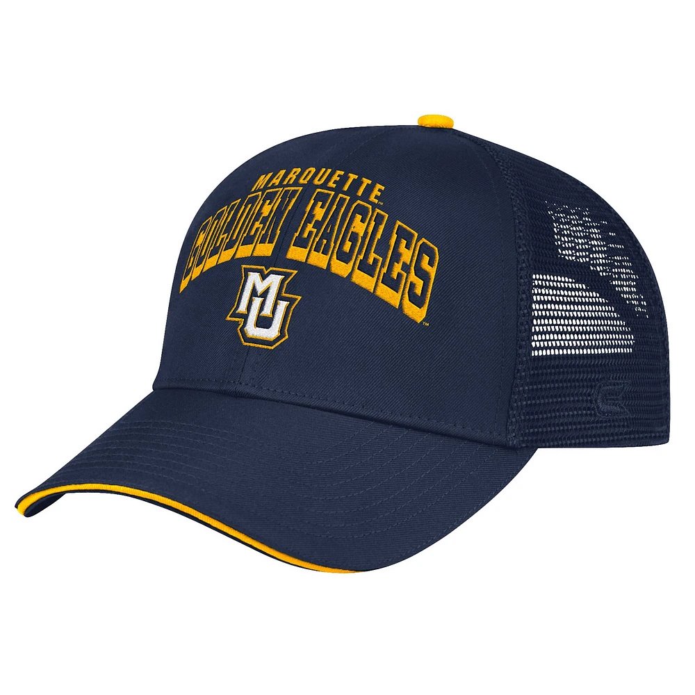 Casquette réglable Colosseum Navy Marquette Golden Eagles Wyatt Primary Team Trucker pour hommes