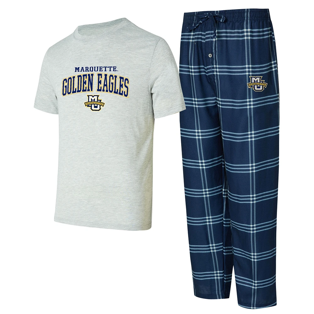 Ensemble de nuit pour homme Concepts Sport bleu/gris Marquette Golden Eagles avec t-shirt et pantalon