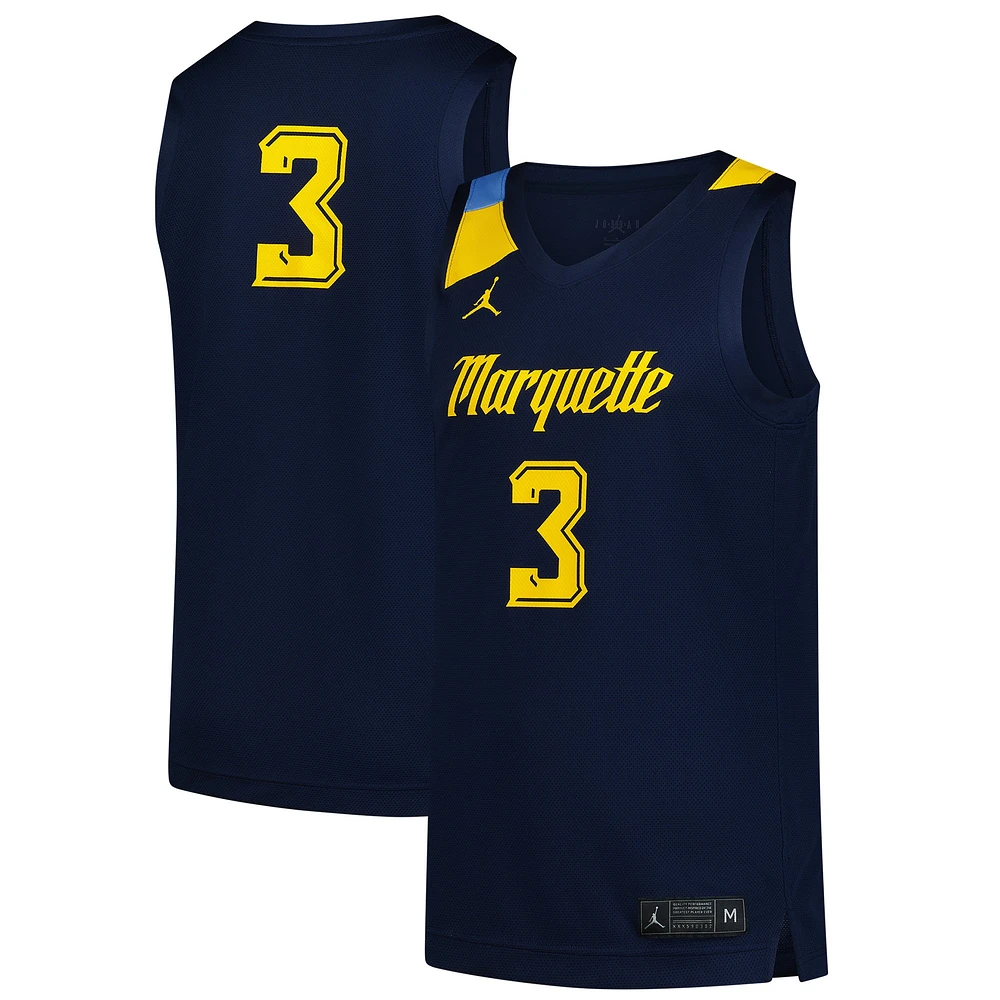 Maillot de basket-ball réplique Jordan Brand #3 Navy Marquette Golden Eagles pour homme