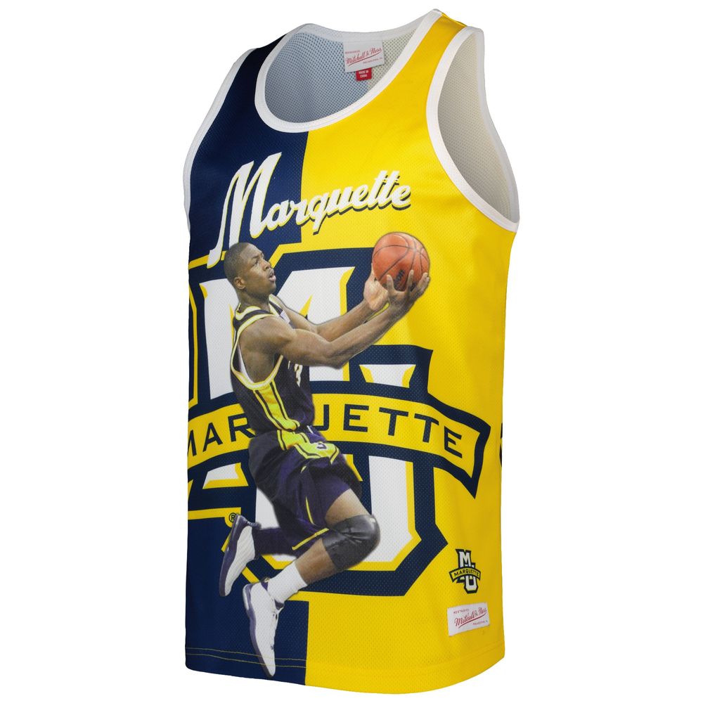 Men's Mitchell & Ness Dwyane Wade Blue/Gold Marquette Golden Eagles Sublimated Player Tank Top