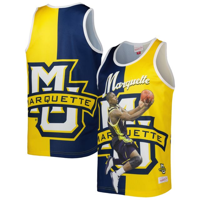 Débardeur pour homme Mitchell & Ness Dwyane Wade bleu/or Marquette Golden Eagles sublimé