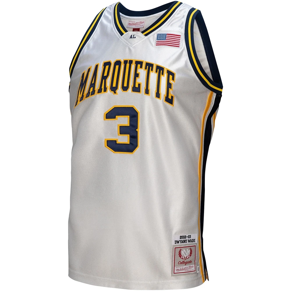 Men's Mitchell & Ness Dwyane Wade White Marquette Golden Eagles College Vault 2002/03 Authentic Jersey