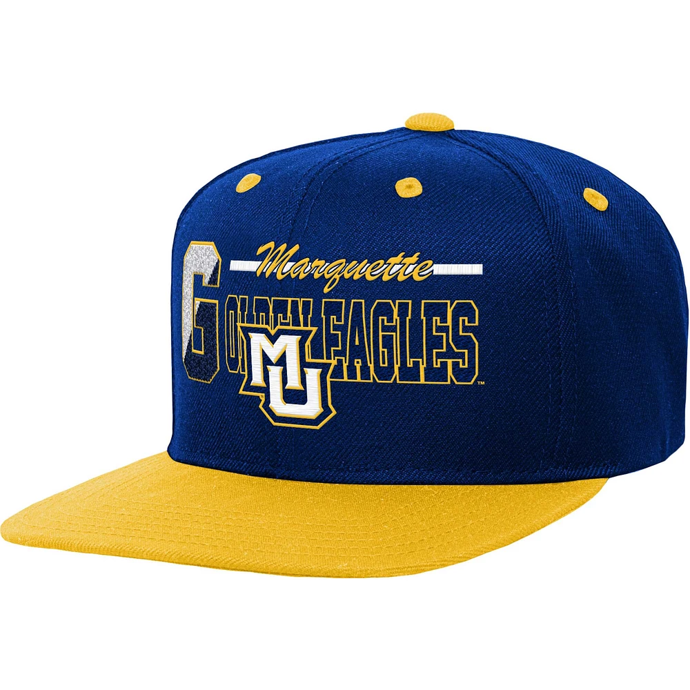 Casquette snapback à lettres varsity Marquette Golden Eagles bleu marine Mitchell & Ness pour jeune