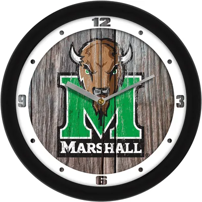 Marshall Thundering Herd 11.5'' Suntime Premium Glass Face Weathered Wood Wall Clock