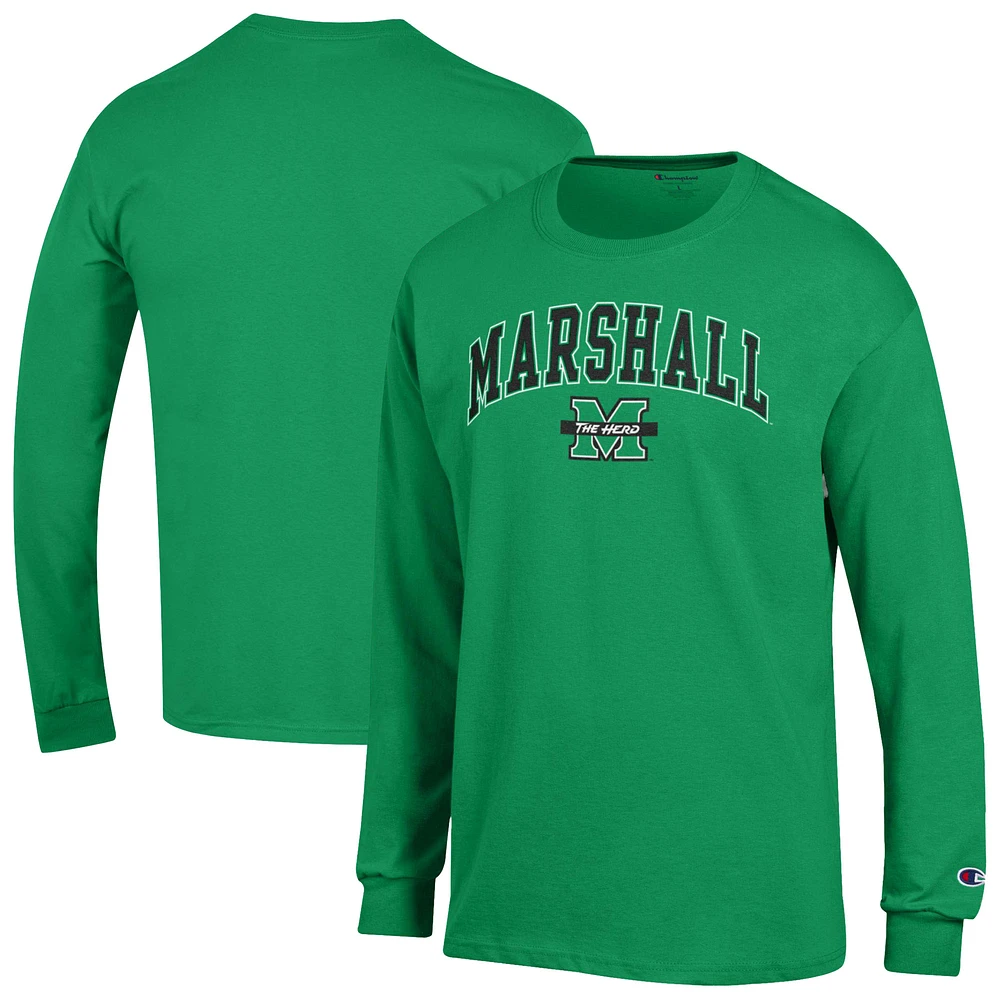 T-shirt à manches longues avec logo Marshall Thundering Herd Arch Over pour homme Champion Kelly Green