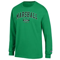 T-shirt à manches longues avec logo Marshall Thundering Herd Arch Over pour homme Champion Kelly Green