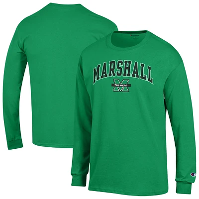 T-shirt à manches longues avec logo Marshall Thundering Herd Arch Over pour homme Champion Kelly Green
