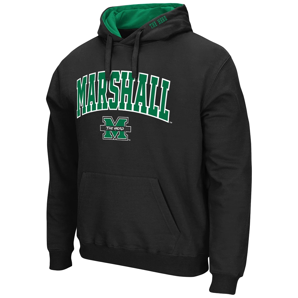 Men's Colosseum Black Marshall Thundering Herd Arch and Logo Pullover Hoodie