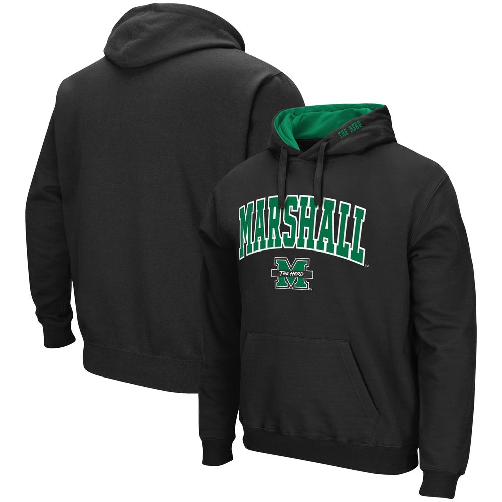 Men's Colosseum Black Marshall Thundering Herd Arch and Logo Pullover Hoodie