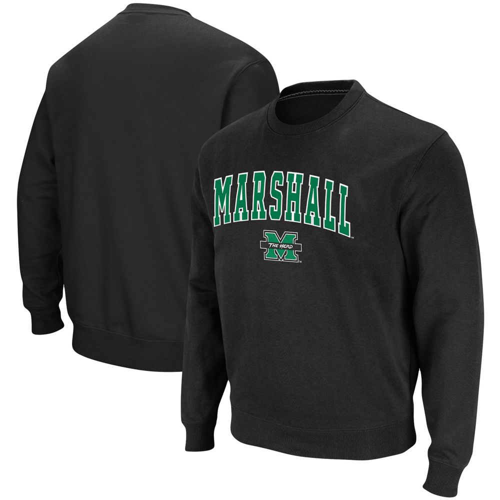 Men's Colosseum Black Marshall Thundering Herd Arch & Logo Tackle Twill Pullover Sweatshirt