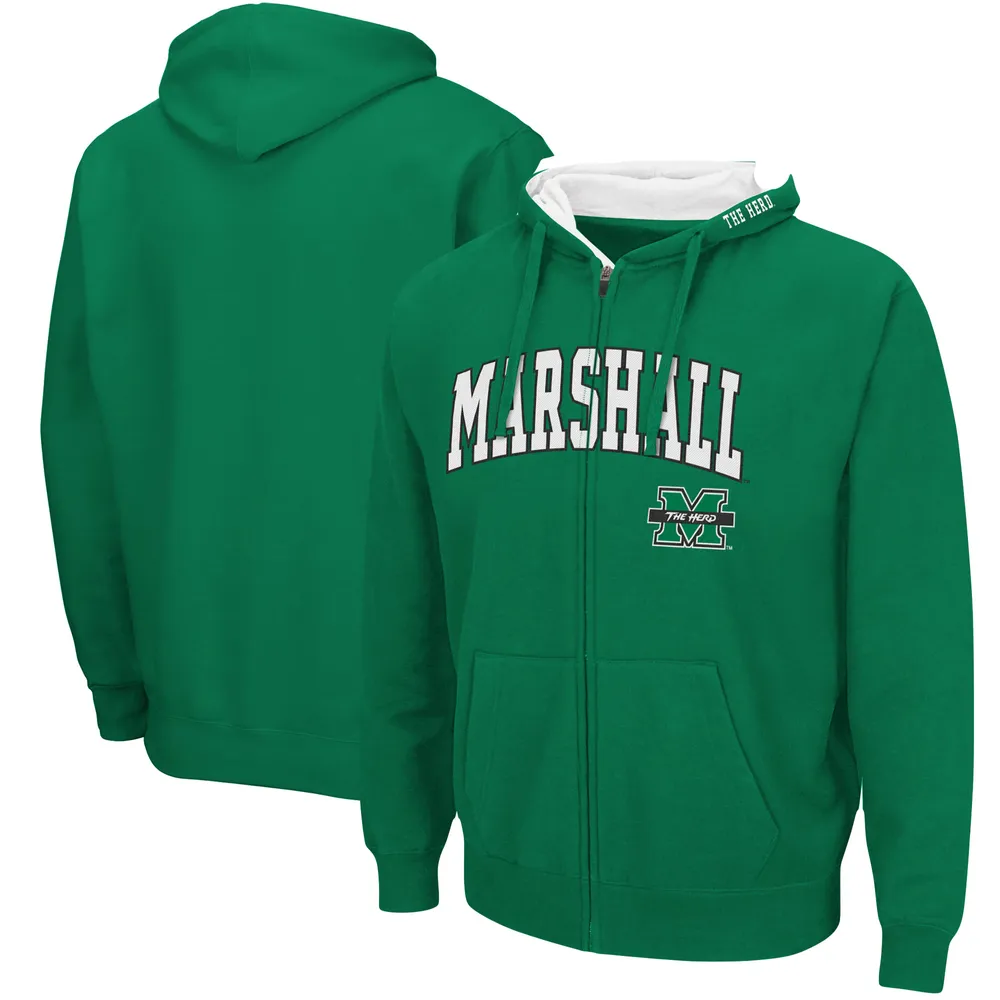 Men's Colosseum Kelly Green Marshall Thundering Herd Arch & Logo 3.0 Full-Zip Hoodie