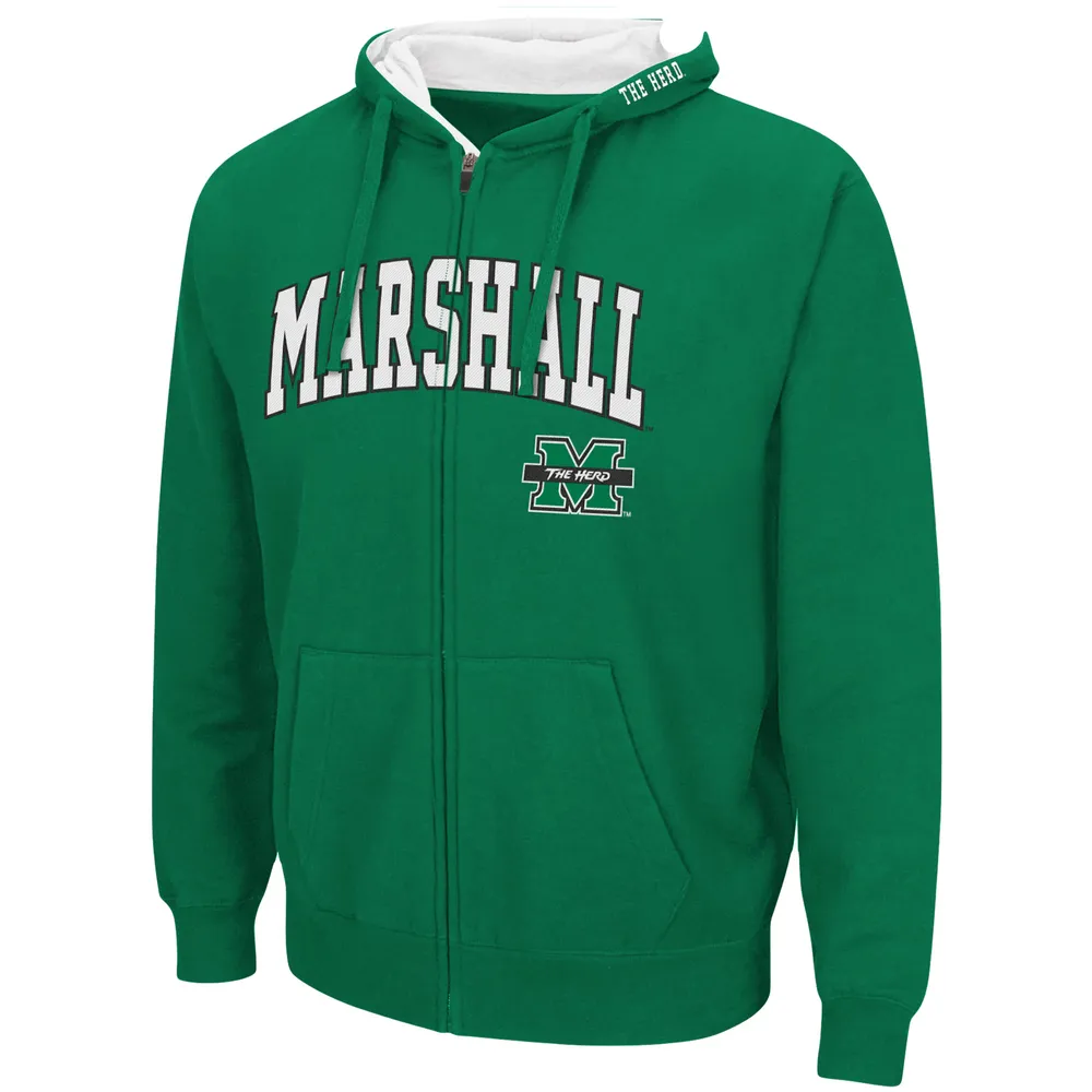 Men's Colosseum Kelly Green Marshall Thundering Herd Arch & Logo 3.0 Full-Zip Hoodie