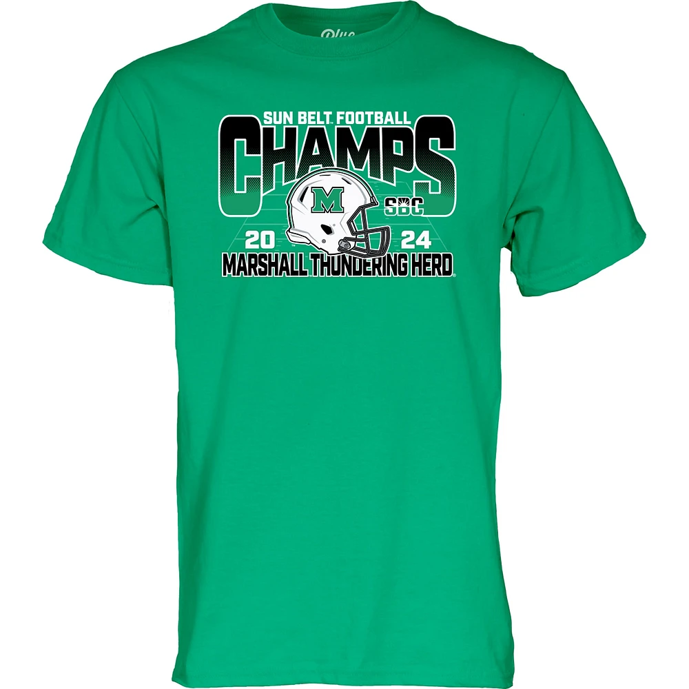 T-shirt unisexe bleu 84 Kelly Green Marshall Thundering Herd 2024 Sun Belt Football Conference Champions