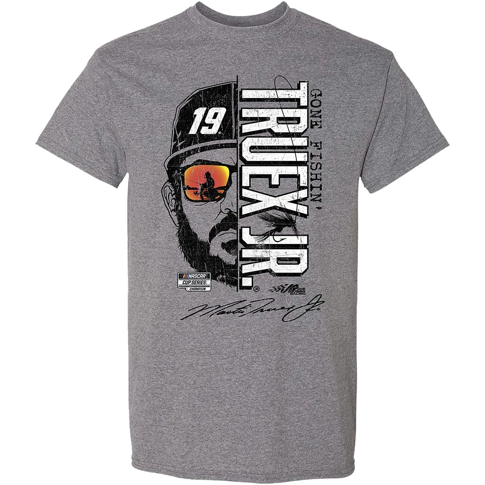 T-shirt triple mélange Joe Gibbs Racing Team Collection Heather Grey Martin Truex Jr Gone Fishin' pour hommes