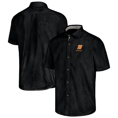 Chemise de camp boutonnée Tommy Bahama Black Martin Truex Jr Sport Coconut Point Palm Vista IslandZone pour hommes