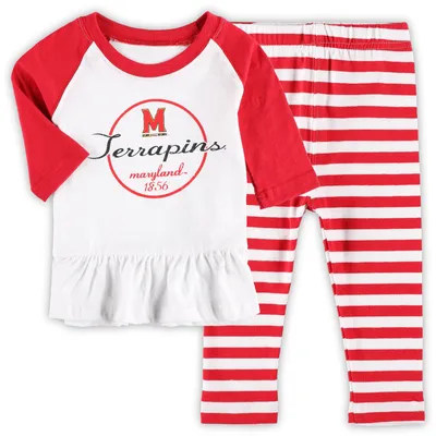 Maryland Terrapins Wes & Willy Girls Infant Raglan Long Sleeve T-Shirt Leggings Set - Red/White