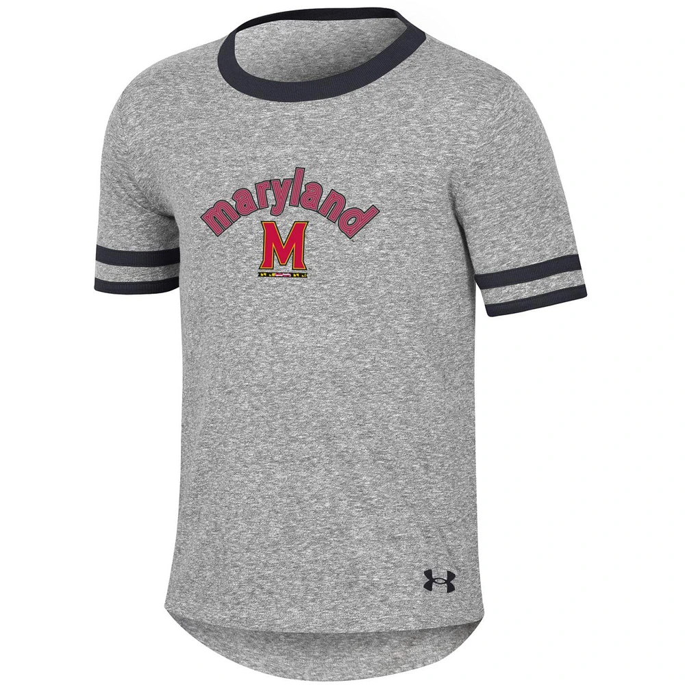 Girls Youth Under Armour Heathered Gray Maryland Terrapins Siro Slub Novelty T-Shirt