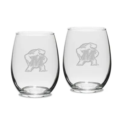 Maryland Terrapins Set of 2 Deep Etched Engraved Stemless Wine Glasses