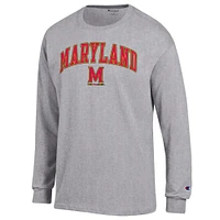 T-shirt à manches longues avec logo Arch Over Champion gris chiné pour homme des Maryland Terrapins