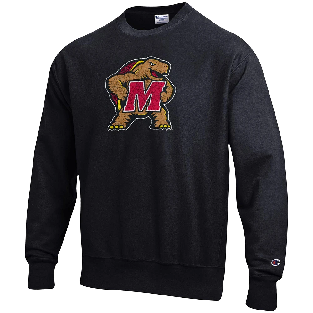 Men's Champion Black Maryland Terrapins Vault Logo Reverse Weave Pullover Sweatshirt