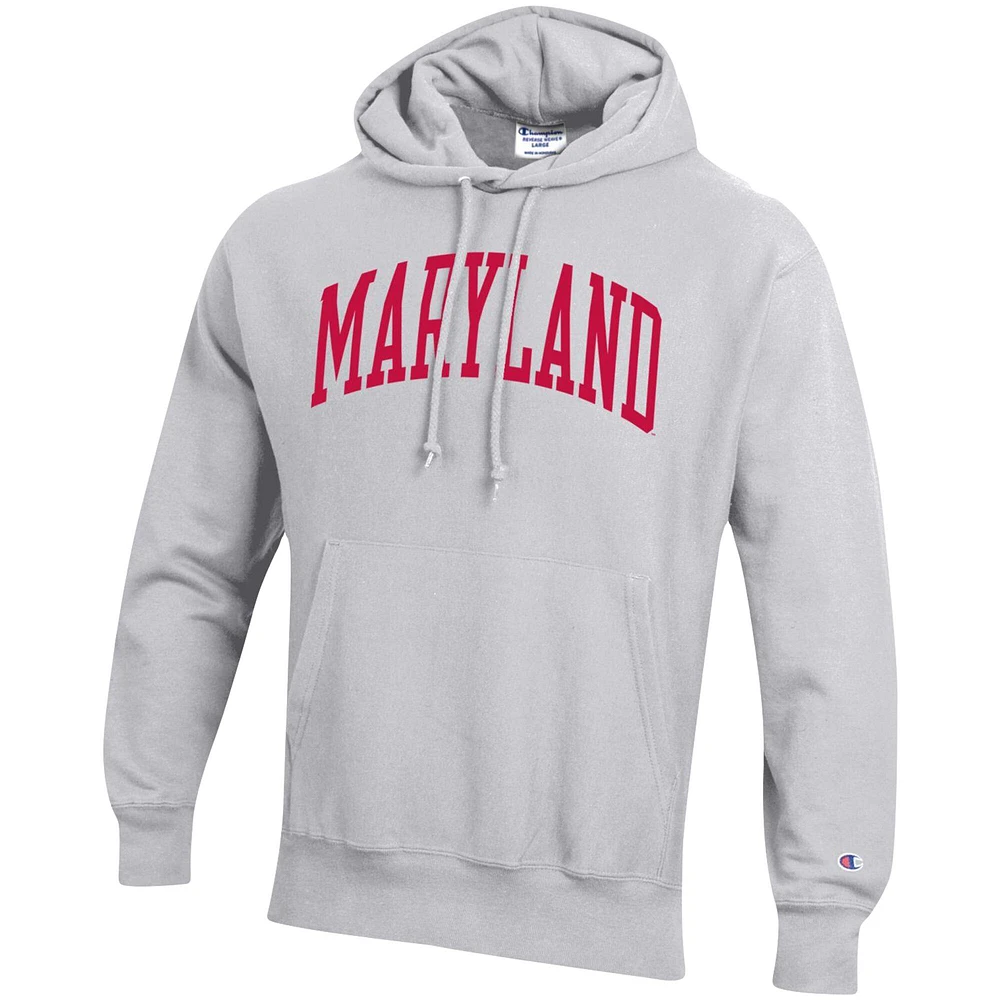 Men's Champion Heathered Gray Maryland Terrapins Team Arch Reverse Weave Pullover Hoodie