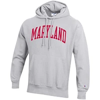 Men's Champion Heathered Gray Maryland Terrapins Team Arch Reverse Weave Pullover Hoodie