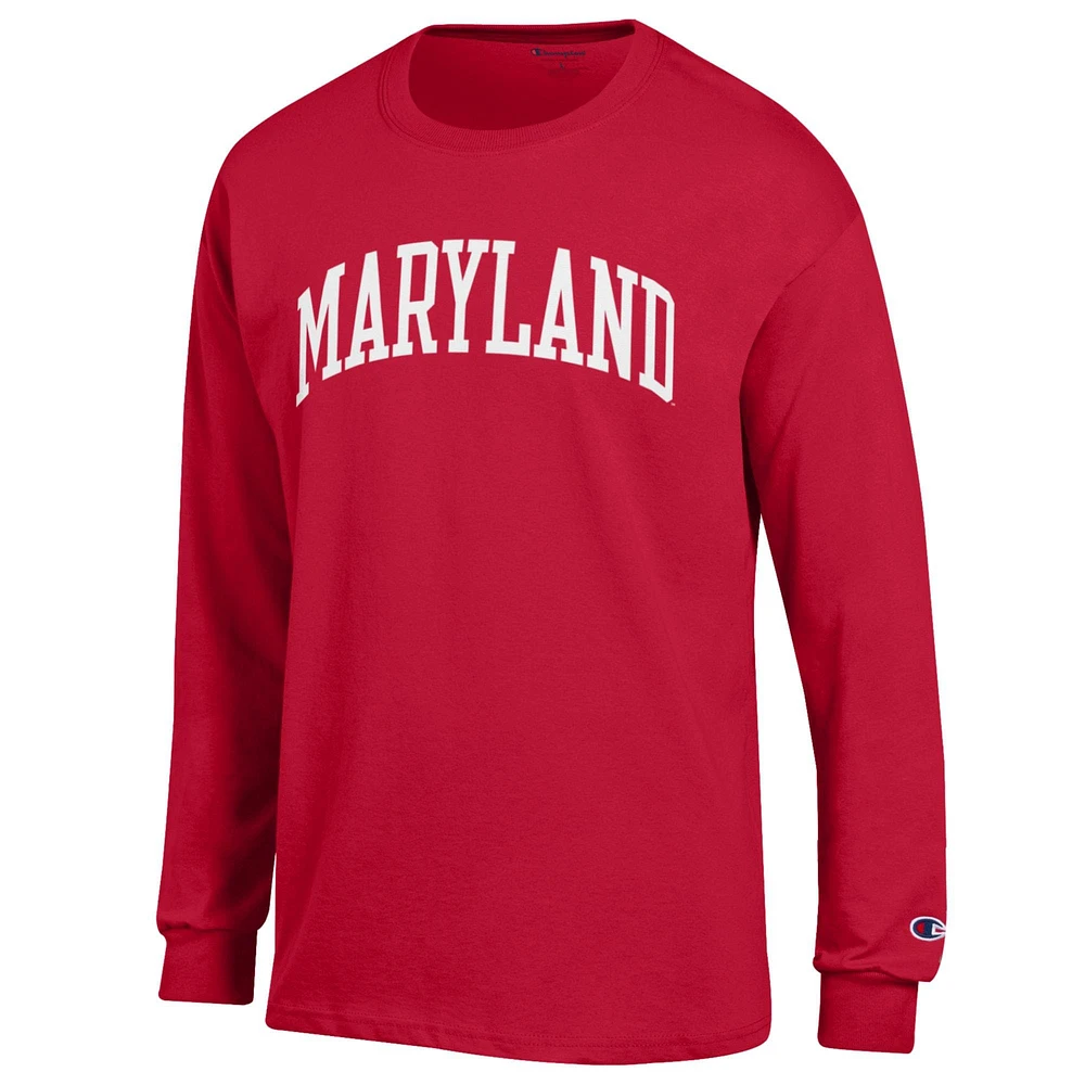 T-shirt à manches longues Champion Red Maryland Terrapins Basic Arch pour homme