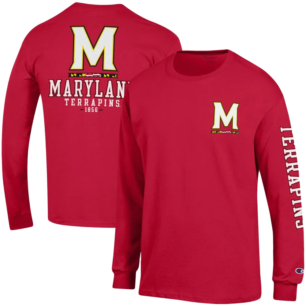 Men's Champion Red Maryland Terrapins Team Stack Long Sleeve T-Shirt