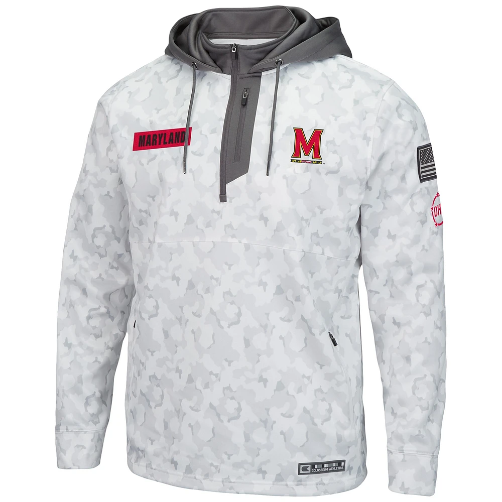 Men's Colosseum Arctic Camo Maryland Terrapins OHT Military Appreciation Quarter-Zip Hoodie