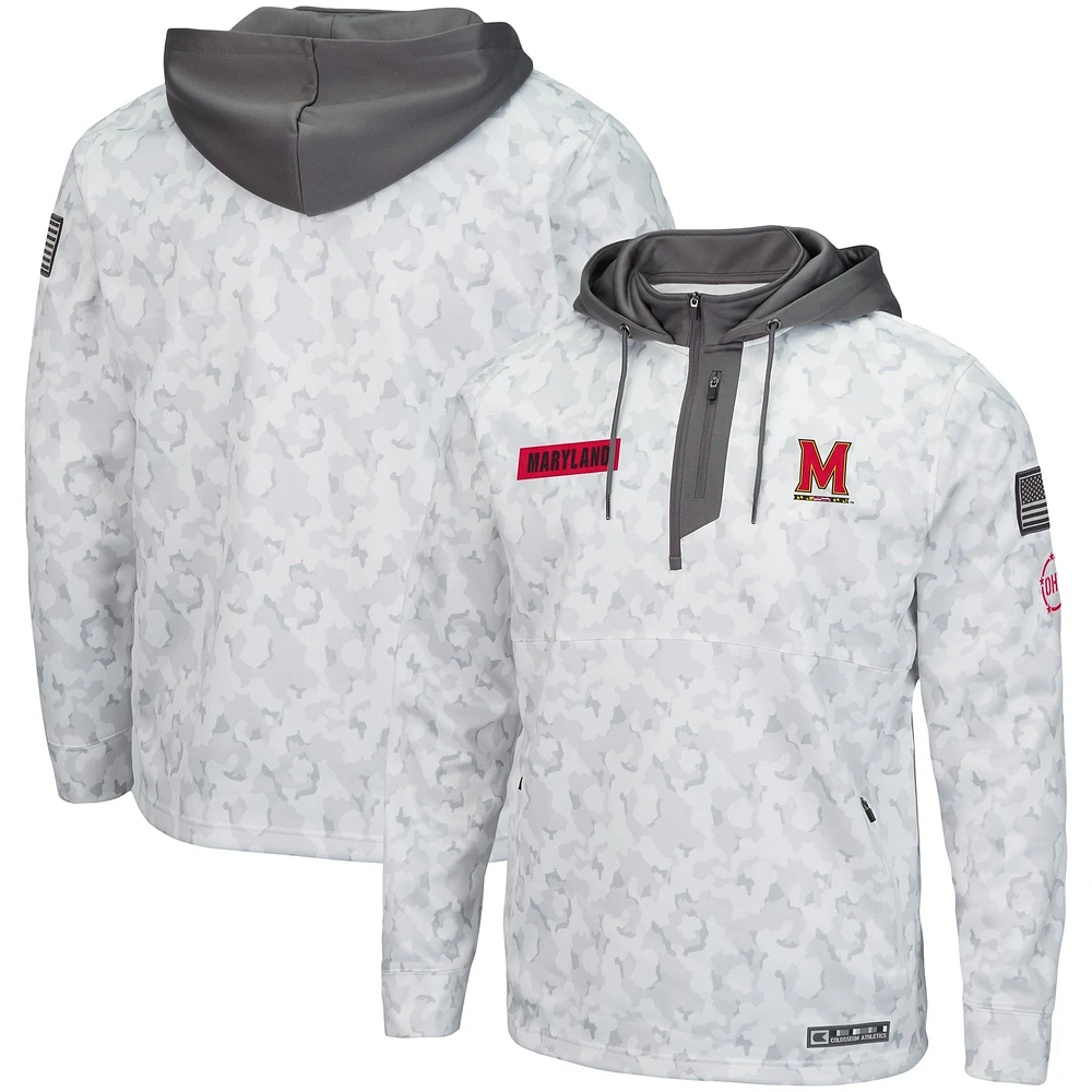 Men's Colosseum Arctic Camo Maryland Terrapins OHT Military Appreciation Quarter-Zip Hoodie