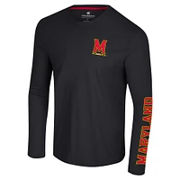 Men's Colosseum Black Maryland Terrapins Logo Lockup 3-Hit Active Blend Long Sleeve T-Shirt