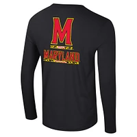 Men's Colosseum Black Maryland Terrapins Logo Lockup 3-Hit Active Blend Long Sleeve T-Shirt