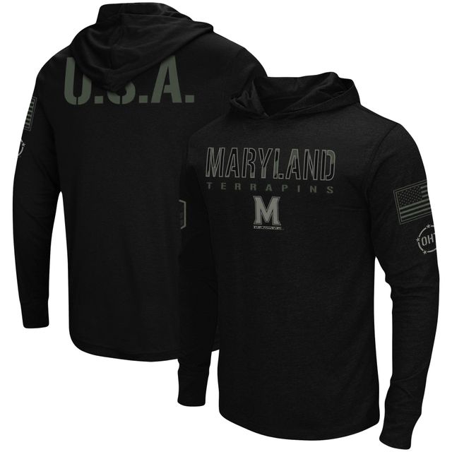 Colosseum Black Maryland Terrapins OHT Military Appreciation Hoodie T-shirt à manches longues pour homme