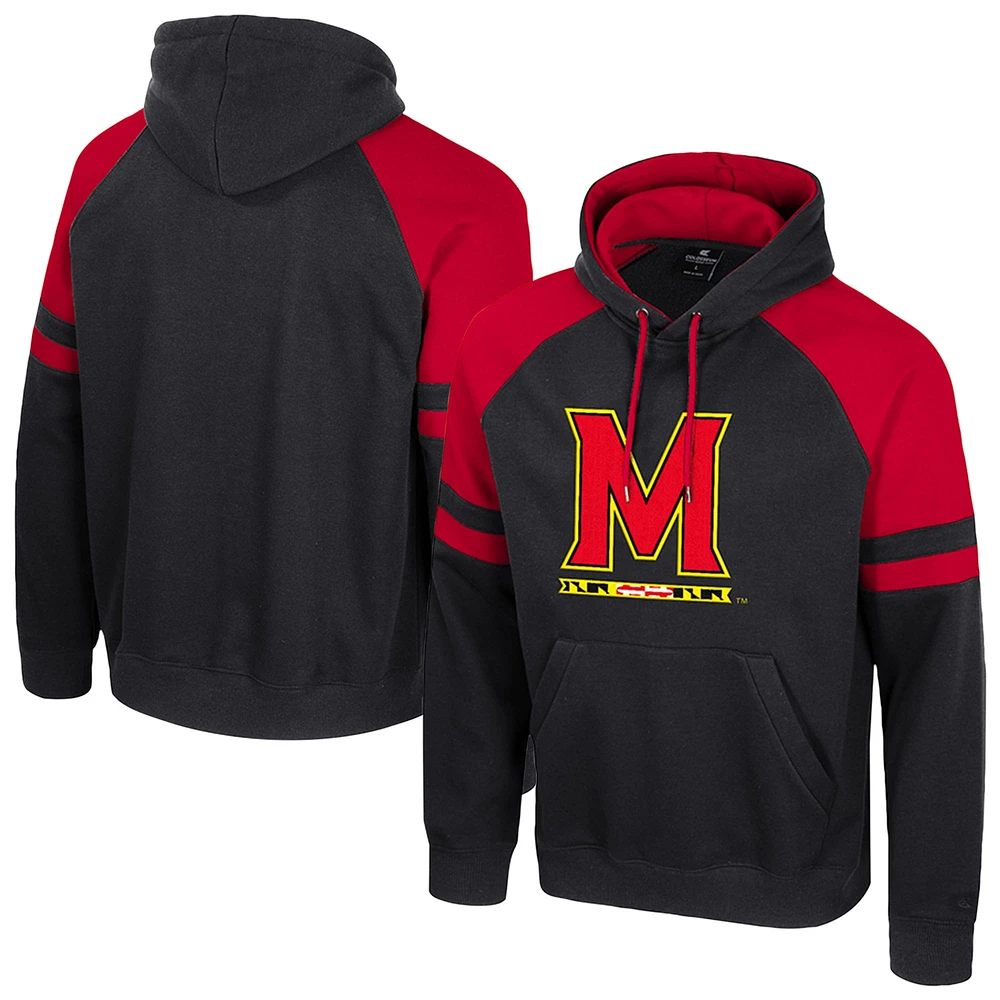 Men's Colosseum  Black Maryland Terrapins Todd Raglan Pullover Hoodie