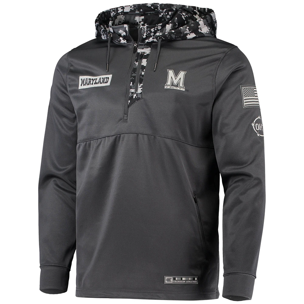 Men's Colosseum Charcoal Maryland Terrapins OHT Military Appreciation Digital Camo Quarter-Zip Hoodie