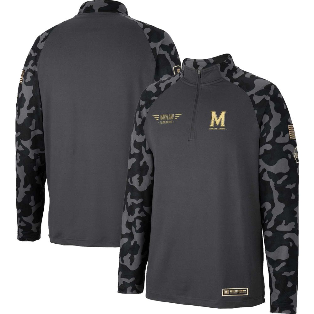 Men's Colosseum Charcoal Maryland Terrapins OHT Military Appreciation Long Range Raglan Quarter-Zip Jacket